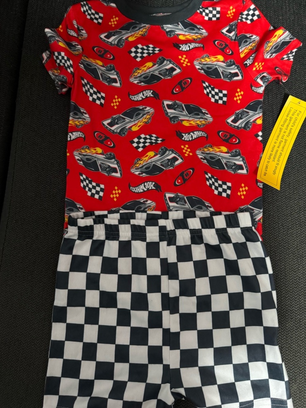 Hot Wheels Red Race Car Tee & Checkered Shorts PJ Set